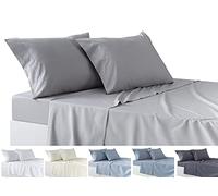 Todocama 4-Piece Bedding Set - Fitted Sheet - Top Sheet - Two Pillowcases 50 x 80 cm (Bed 180-180 x 190/200 cm, Light Grey)