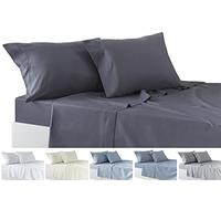 Todocama 4-Piece Bedding Set - Fitted Sheet - Top Sheet - Two Pillowcases 50 x 80 cm (Bed 200-200 x 190/200 cm, Dark Grey)