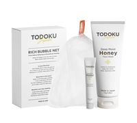 TODOKU Japan Deep Moist Honey Face Wash - 110g + 10g Travel Size & Rich Bubble Face Wash Whip Maker Soap Net (1, Pink)
