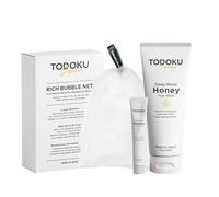 TODOKU Japan Deep Moist Honey Face Wash - 110g + 10g Travel Size & Rich Bubble Face Wash Whip Maker Soap Net (1, Black)