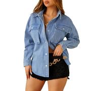 TodTan Women Denim Jacket Shacket - Casual Long Sleeve Denim Shirts Oversize Boyfriend Jean Jackets Shirt Spring Fall Outfits, Blue-a, L