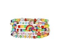 Todu Rainbow Bracelets Love Heart Pride LGBTQ Bracelets for Women Men Beaded Polymer Clay Stackable Bracelet Summer Beach Couple Valentines Lesbian Gay LGBT Jewelry, Elastic, no gemstone