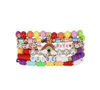 Todu Rainbow Bracelets Love Heart Pride LGBTQ Bracelets for Women Men Beaded Polymer Clay Stackable Bracelet Summer Beach Couple Valentines Lesbian Gay LGBT Jewelry, Elastic, no gemstone