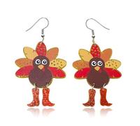 Todu Thanksgiving Earrings Turkey Dangle Earrings for Women Shining Sequins Boots Chicken Hen Maple Leaf Acrylic Drop Thanksgiving Jewelry Autumn Fall Accessories, Zinc Acrylic, No Gemstone