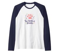 Toe Beans & Dreams: Whimsical Pet Paw Raglan Baseball Tee, Men, Navy/White, L