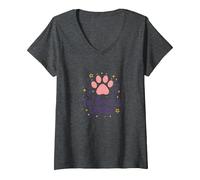Toe Beans & Dreams: Whimsical Pet Paw V-Neck T-Shirt, Women, Dark Heather Grey, S