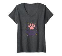 Toe Beans & Dreams: Whimsical Pet Paw V-Neck T-Shirt, Women, Dark Heather Grey, XXL