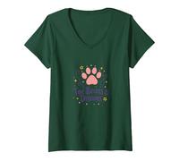 Toe Beans & Dreams: Whimsical Pet Paw V-Neck T-Shirt, Women, Forest Green, XL
