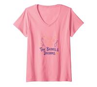 Toe Beans & Dreams: Whimsical Pet Paw V-Neck T-Shirt, Women, Pink, M