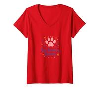 Toe Beans & Dreams: Whimsical Pet Paw V-Neck T-Shirt, Women, Red, L