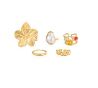 Toe Jewelry Set Open Cuff Foot Accessory, 5 Piece Mixed Flower Pearl Look Pieces for Warm Weather Sandal Outfits Stackable Toe Jewelry Foot Accessory Open Cuff Floral Pearl Look Sandal Beach Vacation