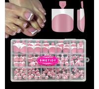 Toe Nail Press Ons, French Tips Toe Press On Nails, 150pcs Square Pre-Designed Soft Gel Thick False Toenail Extension, Berry Pink Full Cover Acrylic for DIY 15 Sizes