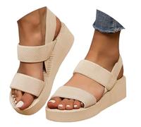 toe post sandals women Wide Fit Sandals for Women Comfortable Ankle Strap Elastic Straps Slide Sspadrille Flat Non-slip Platform Shoes Slingback Plantar Fasciitis Orthopedic Slippers Khaki 6.5