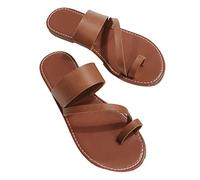 Toe Ring Sandals Women Stylish Casual Flat Ladies Slippers Retro Large Size Slip On Comfort Flip Flops Beach Indoor Outdoor