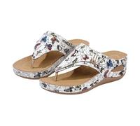 Toe Separator Sandals Women's Leather Orthopaedic Sandals with Print Lightweight Summer Shoes Open Toe Flip Flops Leisure Toe Sandals Ergonomic Orthopaedic for Adaptable Beach, White, 10 UK