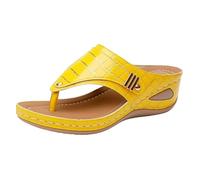 Toe Separator Sandals Women's Leather Wedge Heel Sandals Women's Summer Flip Flops Non-Slip Slippers Comfortable Outdoor Sandals Breathable Women's Sandals Open Toe Heel Shoes, yellow, 7 UK