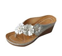 Toe Separator Sandals Women's Wedge Heel Peep Toe Wedge Sandals with Flowers Slip-On Toe Sandals Platform Sandals with Soft Soles Orthopaedic Shoes Breathable Summer Sandals, silver, 8 UK