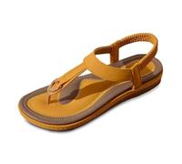 Toe Separator Women's Shoes T-Strap Wedge Flip Flops Platform Toe Sandals with Buckle Comfortable Open Toe Summer Shoes Bohemian Style Women Sandals for Beach Casual Walking, O Orange, 6 UK