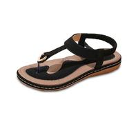Toe Separator Women's Shoes T-Strap Wedge Flip Flops Platform Toe Sandals with Buckle Comfortable Open Toe Summer Shoes Bohemian Style Women Sandals for Beach Casual Walking, O Black, 7 UK
