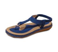 Toe Separator Women's Shoes T-Strap Wedge Flip Flops Platform Toe Sandals with Buckle Comfortable Open Toe Summer Shoes in Bohemian Style Women Sandals for Beach Casual Airy Walking, blue, 4 UK
