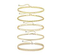 TOEECY 6 Pcs Anklets for Women Gold Plated Adjustable Anklet with Crystal Cubic Zirconia Chain Summer Ankle Bracelets Anklets Set Boho Beach Foot Jewelry Gold C