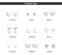 TOEECY 9 Pairs Sterling Silver Stud Earrings Set Assorted Shapes Heart Star Moon Butterfly Flower Cubic Zirconia Small Dainty Earrings Collection
