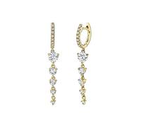 TOEECY 925 Silver Earrings Double Piercing Two Holes Small Huggie Hoop Dangling Drop Tassel Earrings Cubic Zirconia Crystal Lightweight Trendy Earring For Girls Birthday Gift Gold D