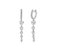 TOEECY 925 Silver Earrings Double Piercing Two Holes Small Huggie Hoop Dangling Drop Tassel Earrings Cubic Zirconia Crystal Lightweight Trendy Earring For Girls Birthday Gift Silver D