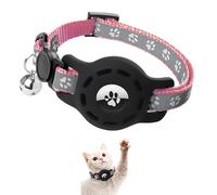 TOEECY Airtag Cat Collar Reflective Cat Collars GPS Lightweight Tracker Airtag Case Collars with Bell Safety Clasp for Cat (Pink)
