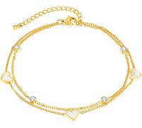 TOEECY Ankle Bracelets for Women Gold Plated Layered Heart Pendant Bracelets Waterproof Adjustable Beads Foot Link Chains Bracelet Summer Anklet Foot Jewelry Gold A