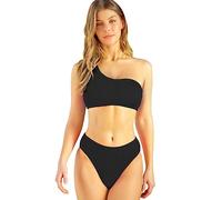 TOEECY Bikini Set for Women One Shoulder High Waisted V Neck Push Up Padded Two Pieces Bathing Suits Swimsuits (Black,S)