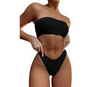 TOEECY Bikini Set for Women Strapless High Waisted Push Up Removable Padded Two Pieces Bathing Suits Swimsuits (Black,L)