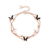 TOEECY Bracelets for Womens Butterfly 925 Silver Plated Bead Layered Bracelet Adjustable Size Jewellery Ladies Sisters Friends Teen Girls Gift Birthday Valentine Graduation (Rose Gold)