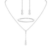 TOEECY Bridal Wedding Jewellery Set for Women Rhinestone Crystal Necklace Bracelet and Teardrop Dangle Earrings Set Gifts for Women Bridesmaid Costume Dress Wedding (Silver#2)