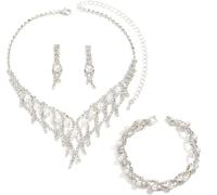 TOEECY Bridal Wedding Jewellery Set Silver Rhinestone Necklaces Bracelet and Earrings Set Sparkly Crystal Dangle Drop Earrings Pearl Jewellery Set for Bridal Bridesmaid Party (#2)