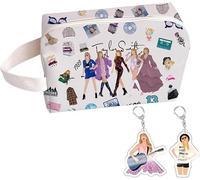 TOEECY Cartoon Cosmetic Bag for Women Waterproof Toiletry Bag Make Up Bag Travel Handbag Made of PU Leather with Key Ring Practical Makeup and Wash Bag, BEIGE-B