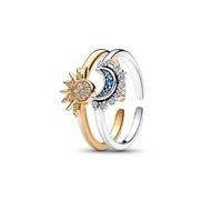 TOEECY Celestial Adjustable Rings Set Crystal Sun Moon Open Rings Stack Jewelry Twotone Sparkle Statement Rings Women Accessories