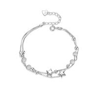 TOEECY Double Layer Star Charm Bracelet Sterling Silver Plated Chain Adjustable Wrist Jewelry Celestial Beaded Bracelet