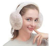 TOEECY Ear Muffs for Women Girls Foldable Winter Ear Warmers Soft Fluffy Plush Earmuffs Adjustable Faux Fur Ear Covers Lovely Fashion Windproof Thermal Skiing Accessories (Beige)