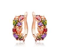 TOEECY Earrings for Women Colored Crystal Hoop Earrings Collection Rainbow Zircon Mosaic Charm Circle Huggie Diamond Earrings Jewelry RoseGold