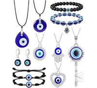 TOEECY Evil Eye Jewelry Set for Women Men Evil Eye Necklaces Pendant Bracelet Evil Eye Earrings Turkish Protection Set Blessing Hamsa Evil Eye Jewellery (11PCS)