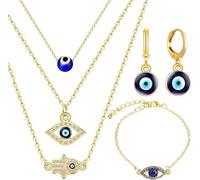 TOEECY Evil Eye Jewelry Set for Women Men Evil Eye Necklaces Pendant Bracelet Evil Eye Earrings Turkish Protection Set Blessing Hamsa Evil Eye Jewellery (5PCS#B)