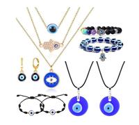 TOEECY Evil Eye Jewelry Set - Women's & Men's Necklaces, Pendants, Bracelets, Earrings - Turkish Protection & Blessing Hamsa Evil Eye Jewellery (10PCS)