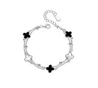TOEECY Four-Leaf Clover Bracelet for Women Girls 18K Rose Gold Plated Silver Plated Five Flower Peacock White Mother-Of-Pearl Black Onyx Jewelry Gift (#2)