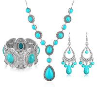 TOEECY Geometric Turquoise Jewelry Collection Vintage Southwest Statement Necklace Bracelet Earrings Set Bohemian Tribal Western Accessories