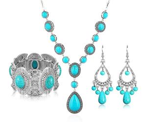 TOEECY Geometric Turquoise Jewelry Collection Vintage Southwest Statement Necklace Bracelet Earrings Set Bohemian Tribal Western Accessories