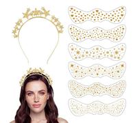 TOEECY Headband Stars with 6 Pieces Face Tattoo Simulation Freckle Stickers Beads Headband Hair Band Hair Accessories Women's Glitter Stones Face Star Costume for Women Girls (Gold)