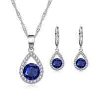 TOEECY Jewellery Set for Women Crystal Pendant Necklace Earring Set 925 Silver Cubic Zirconia Jewellery Set Gift for Wedding Bridal Bridesmaid (Navy Blue)