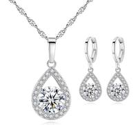TOEECY Jewellery Set for Women Crystal Pendant Necklace Earring Set 925 Silver Cubic Zirconia Jewellery Set Gift for Wedding Bridal Bridesmaid (White)
