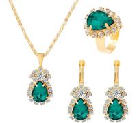 TOEECY Jewellery Set for Women Crystal Pendant Necklace Ring Earring Set Golden Cubic Zirconia Jewellery Set Gift for Wedding Bridal Bridesmaid (Green)